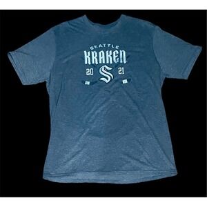 Men's‎ L/XL Seattle Dark Grey Blue Kraken Adidas Fanatics 2021 Season T-Shirt.